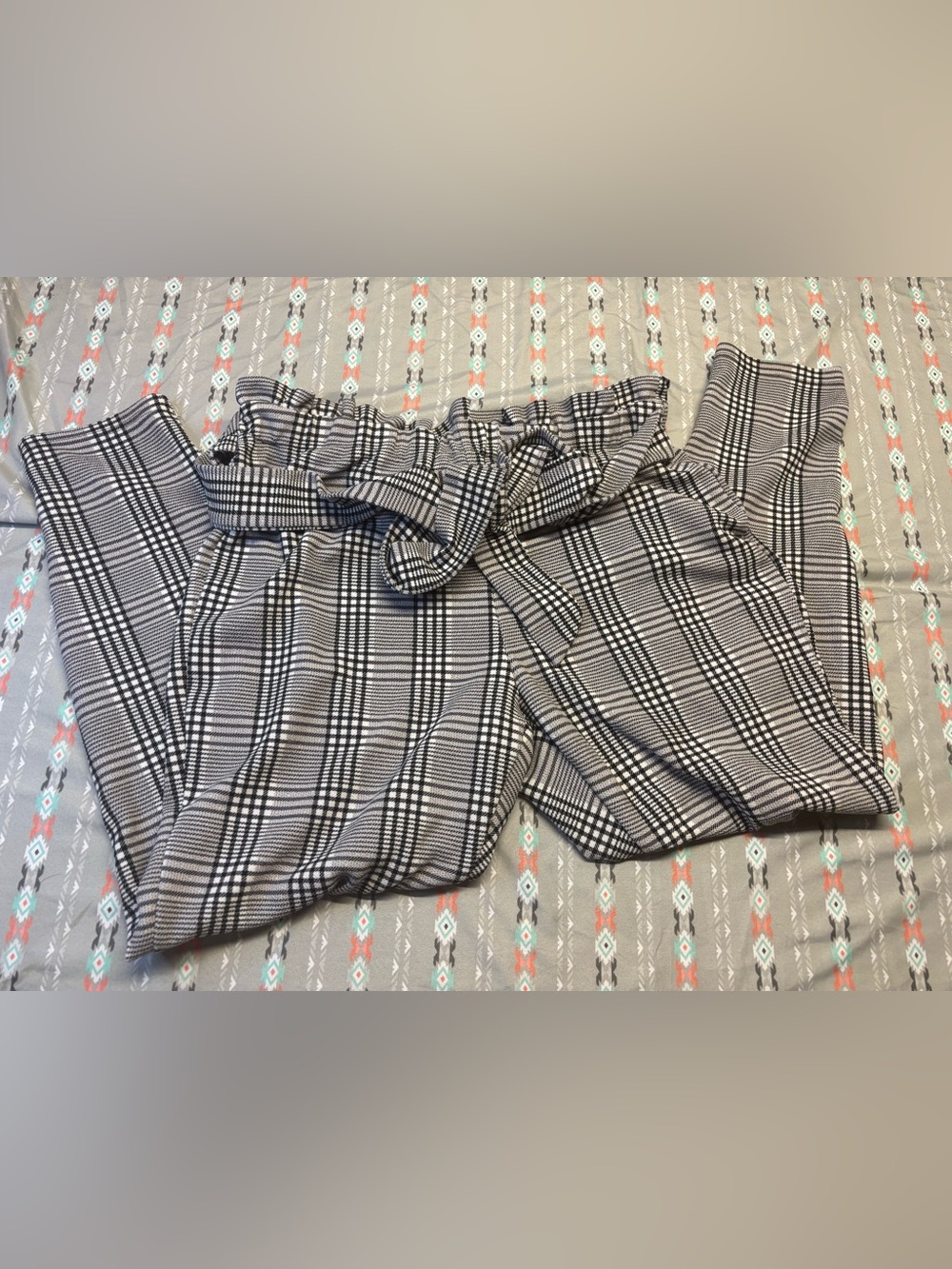Black and White Plaid Paperbag Toe Waist Pants